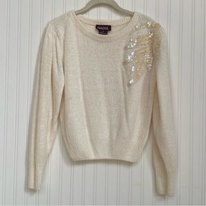 Vintage 80's Cream Women’s Silk Angora Blend Sweater With Sequin Applique Size S
